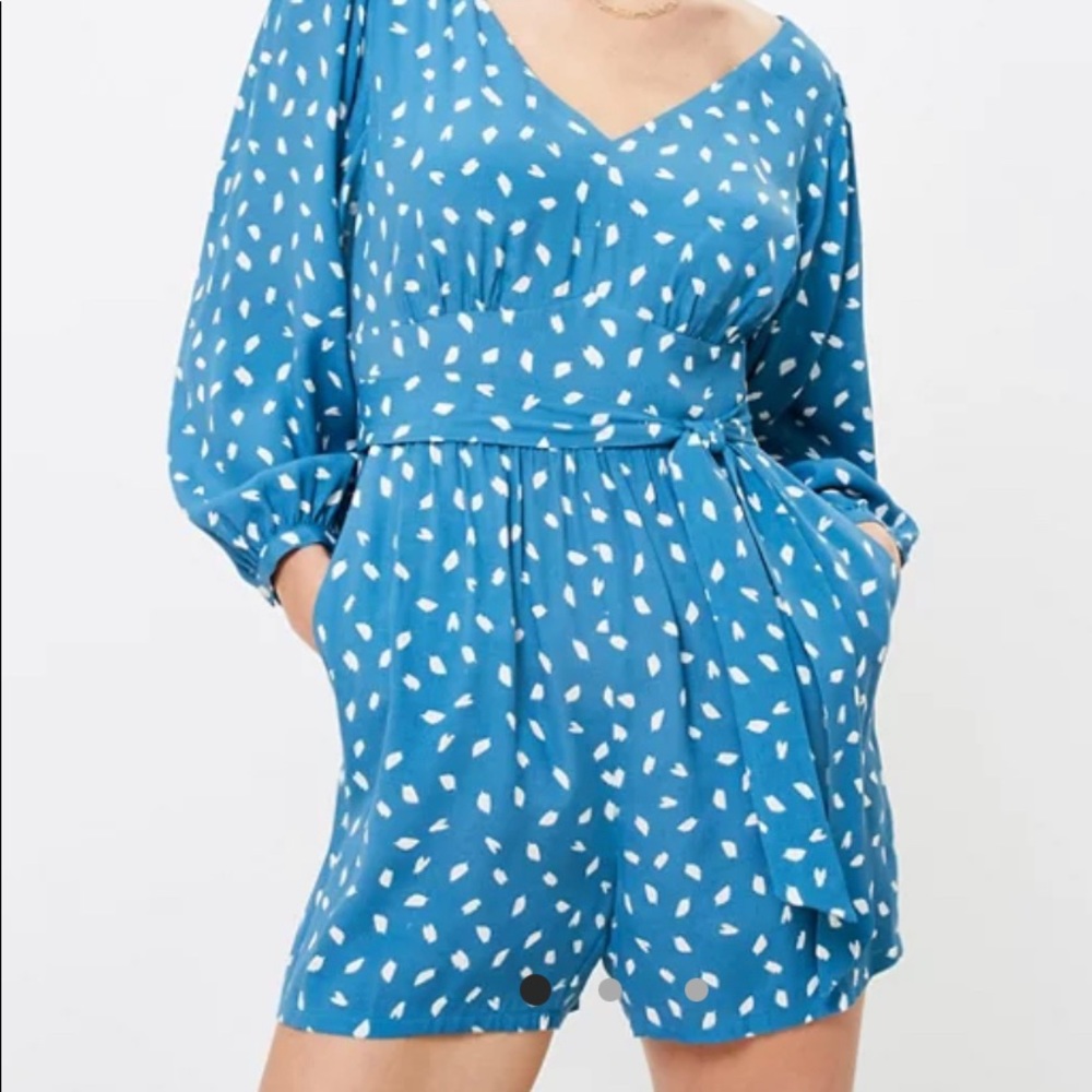 Loft-Brushstroke Long sleeve Blue and White Romper-Size 14 petite fits like 12